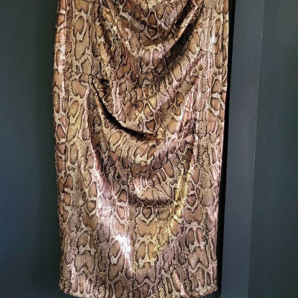 New Nookie‎ Blind Date Snake Animal Print Metallic Stretch Midi Dress Medium - Picture 6 of 13